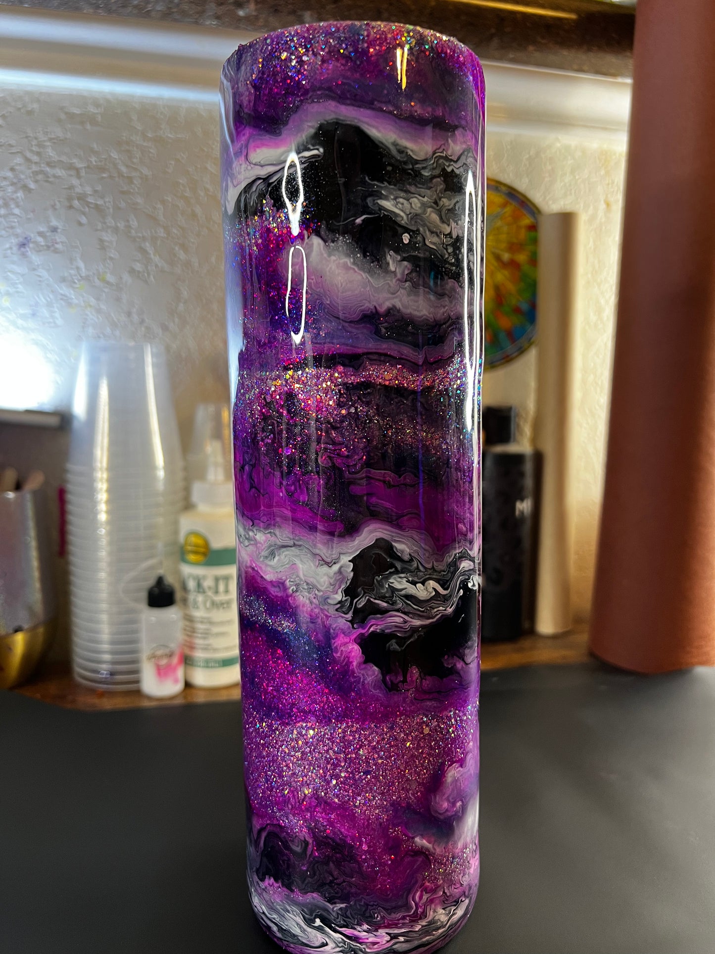 Purple and Black Swirl on Glitter Base # 008
